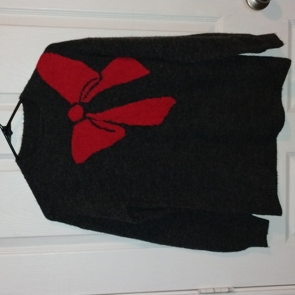 LOFT Sweaters - LOFT Charcoal Grey Sweater with Red Bow